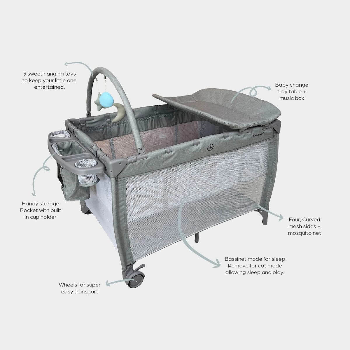 Babystudio 8 in 1 Portacot Grey - Image 2