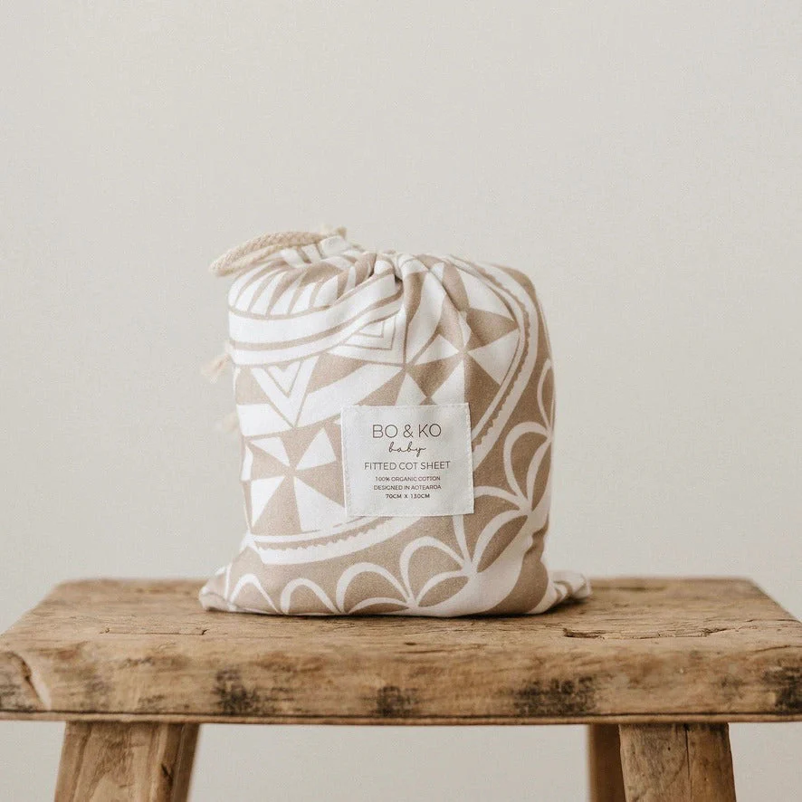 BO & KO Baby Fitted Cot Sheet | Pacific Island Mocha