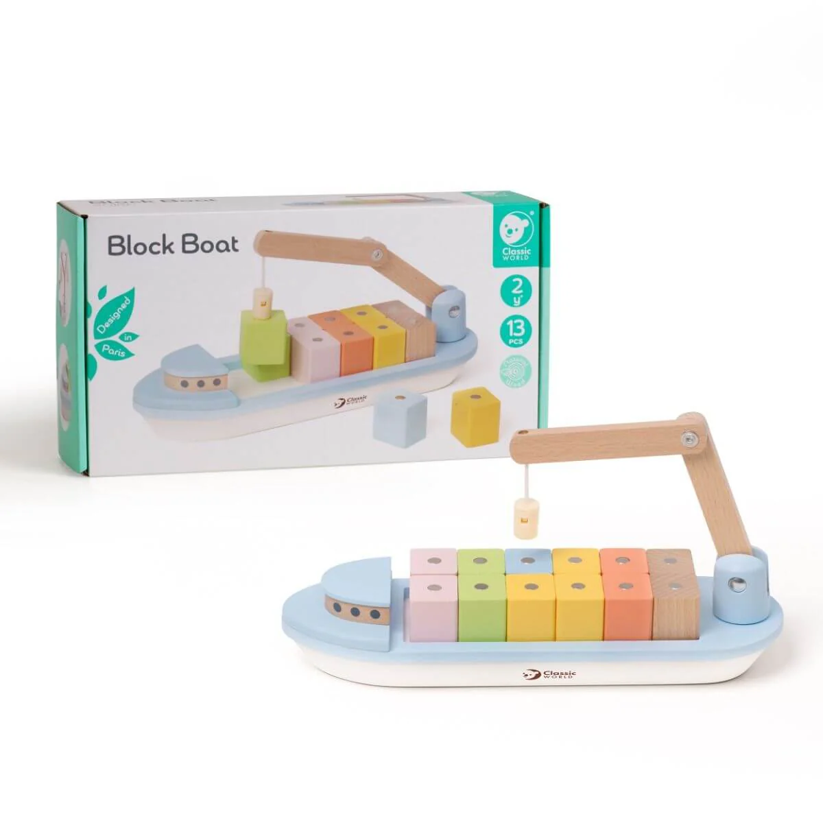 Classic World Kids Wooden Block Boat - Image 2