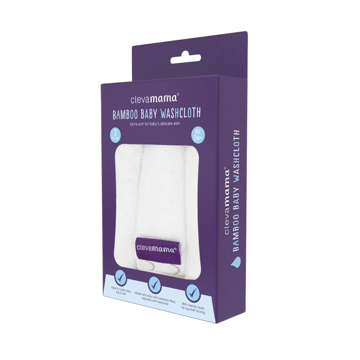 ClevaMama Bamboo Baby Washcloth 3pk - Image 2