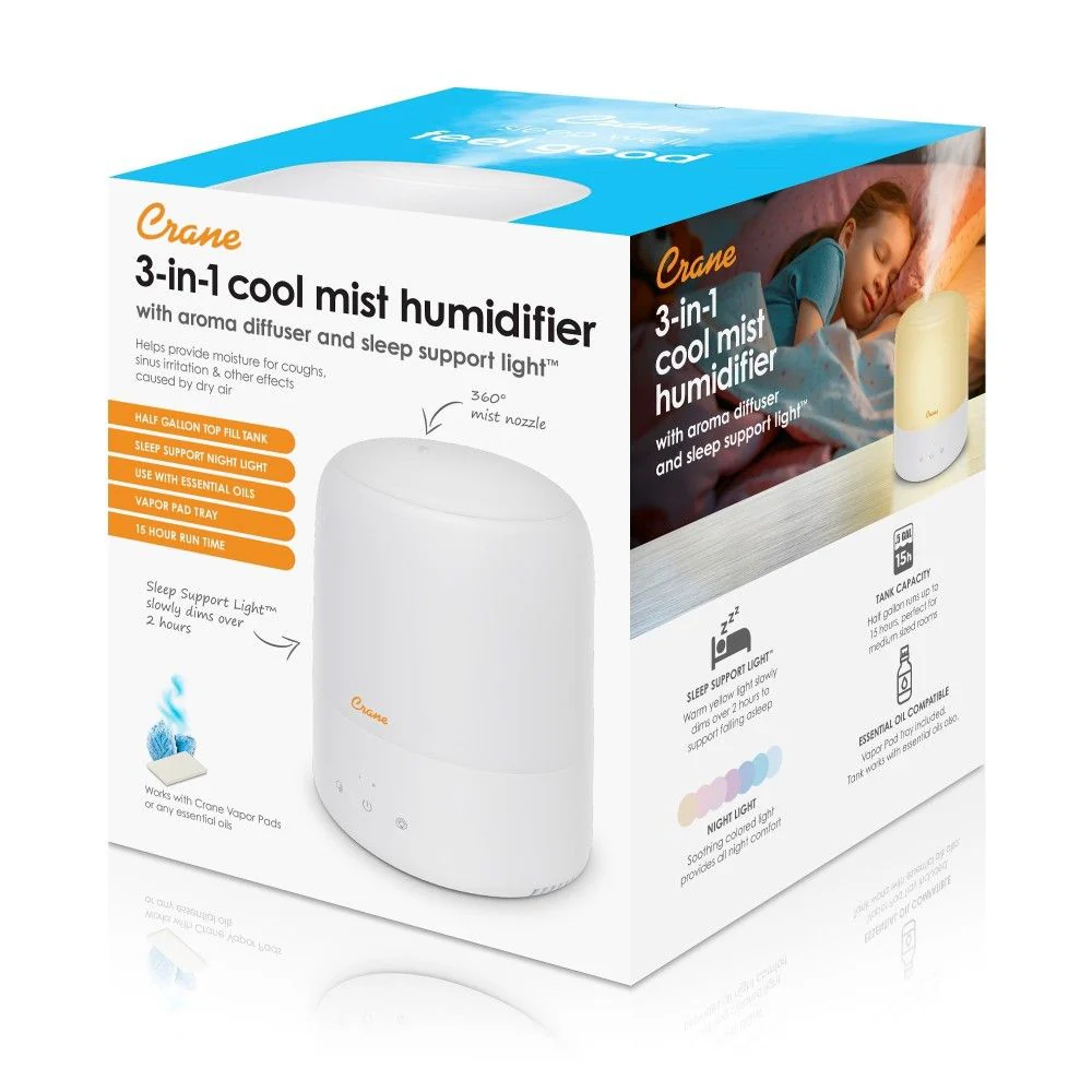 Crane 3 in 1 Cool Mist Humidifier with Aroma Diffuser & Sleep Support Light - Image 10