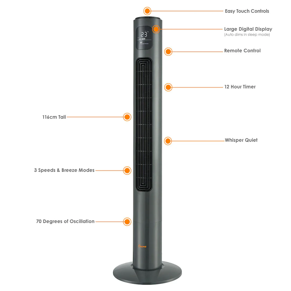 Crane Tower Fan and Air Circulator (116cm) - Image 3