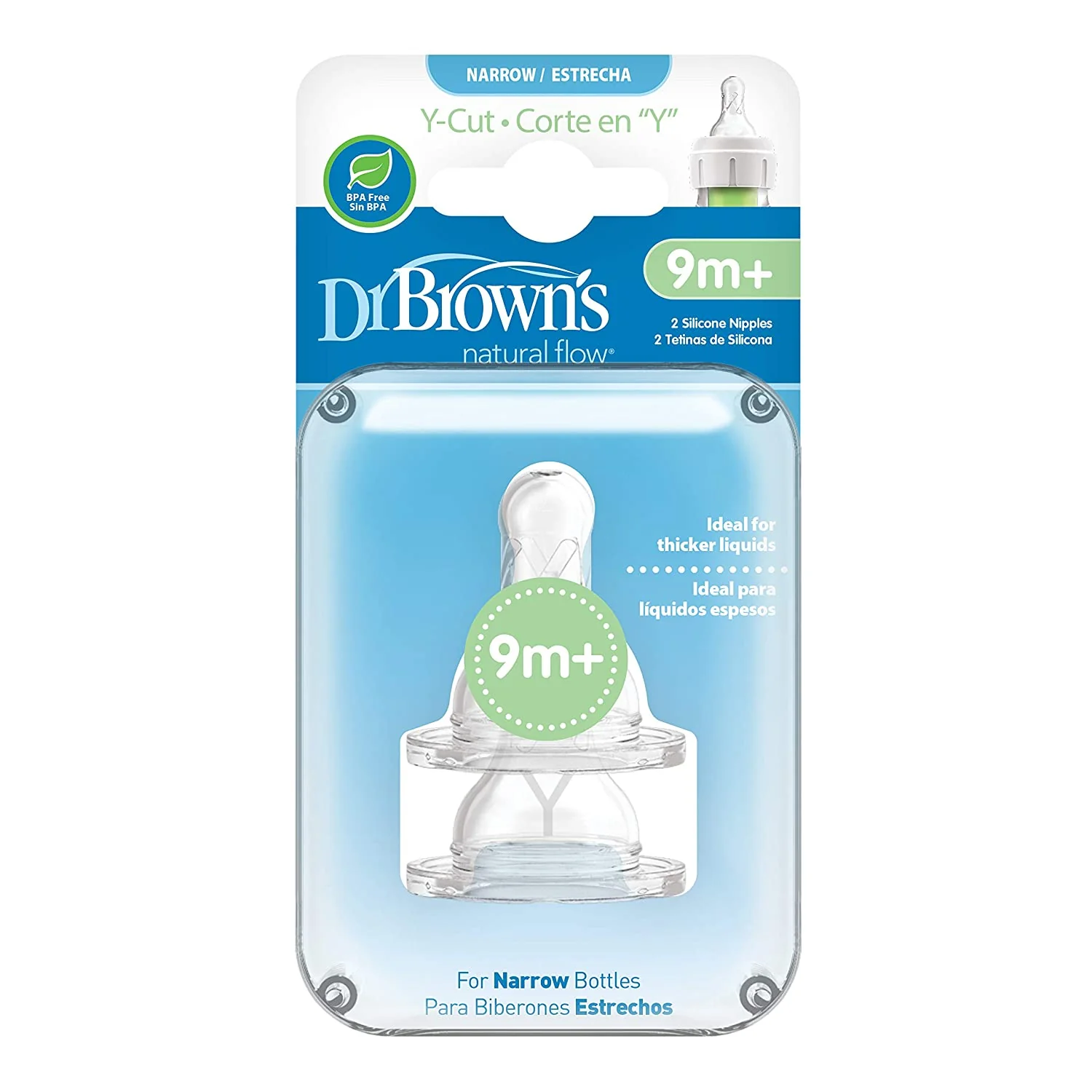Dr Brown's Narrow Neck Y Cut Teats 2pk (9mths+)