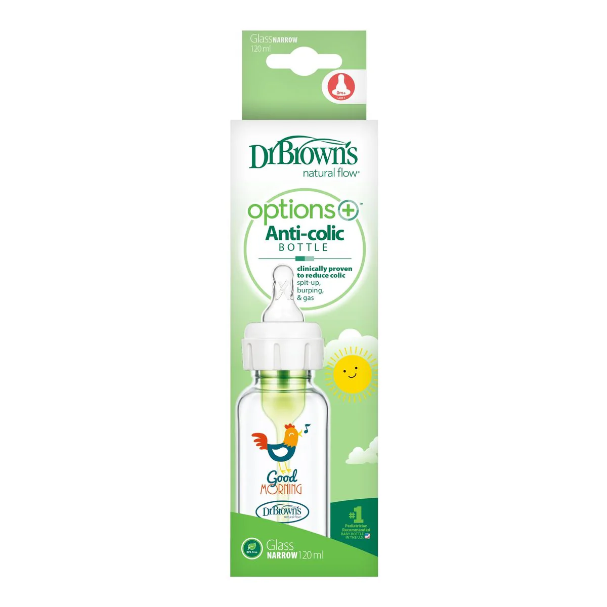 Dr. Brown’s Options+ Narrow Neck Glass Baby Bottle 120ml - Image 2