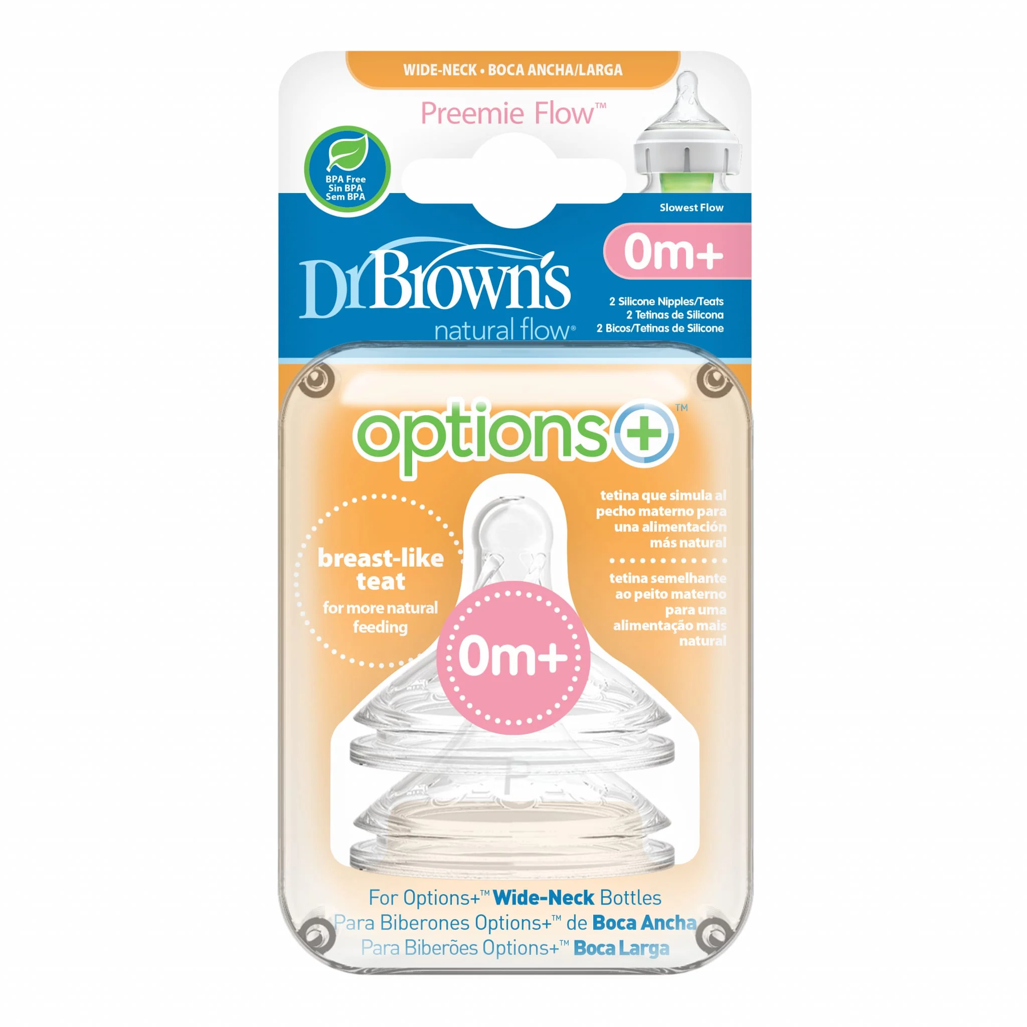 Dr Brown's Wide Neck Premie Silicone Teat 2pk (0m+)