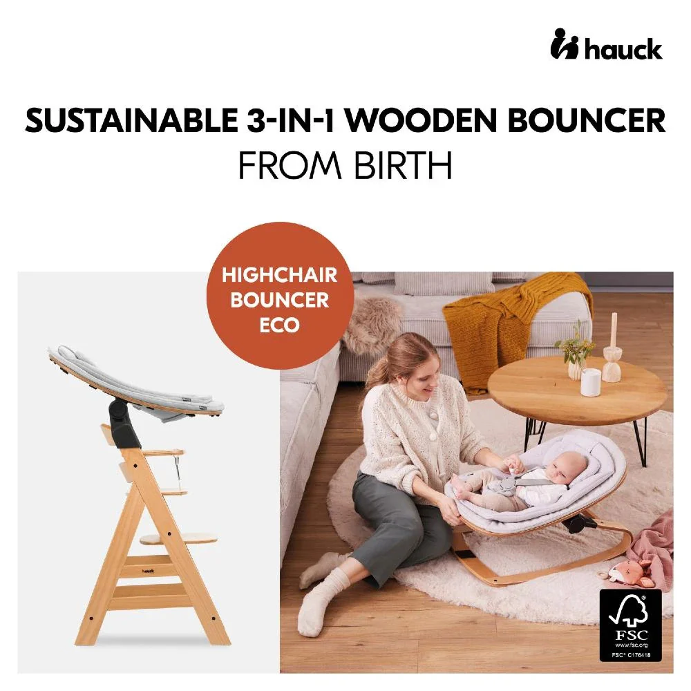 Hauck Highchair 3-in-1 Wooden Bouncer Eco - Light Grey - Image 5