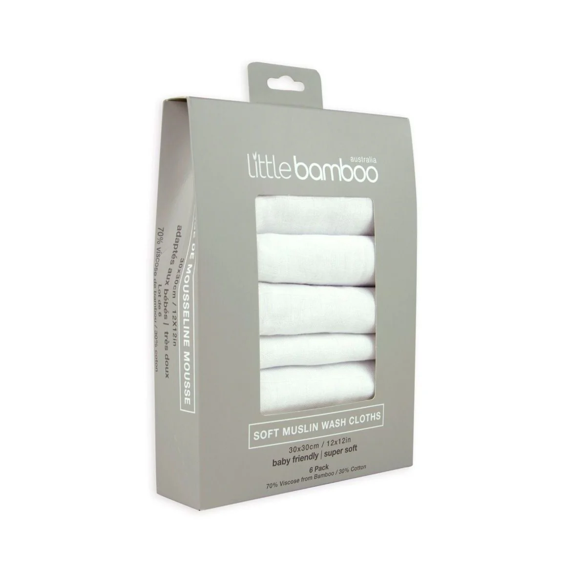 Little Bamboo Muslin Wash Cloths 6pk - Image 2
