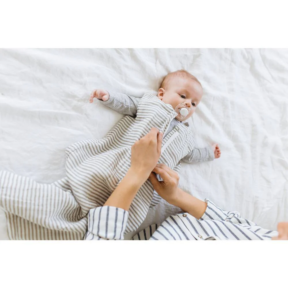 Little Unicorn Cotton Muslin Sleeping Bag Grey Stripe - Image 3