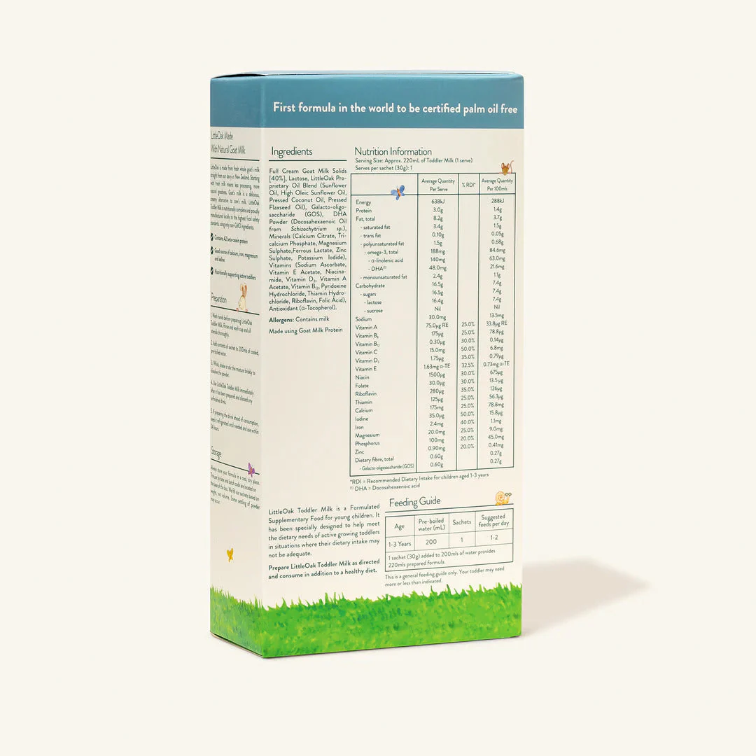 LittleOak Natural Goat Milk Toddler Milk Formula 6 x 30g Sachets (Stage 3/1-4y) - Image 2