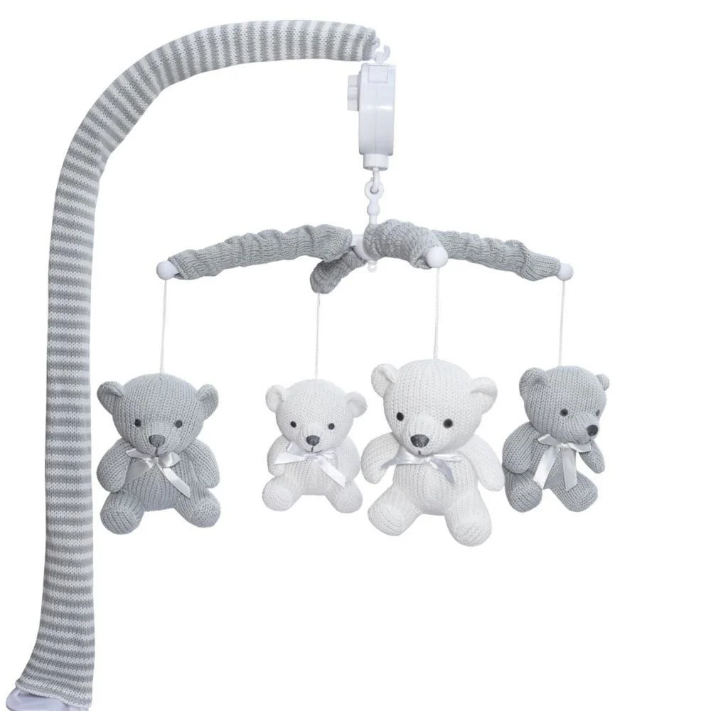 Living Textiles Grey Bear Cot Musical Mobile - Clearance