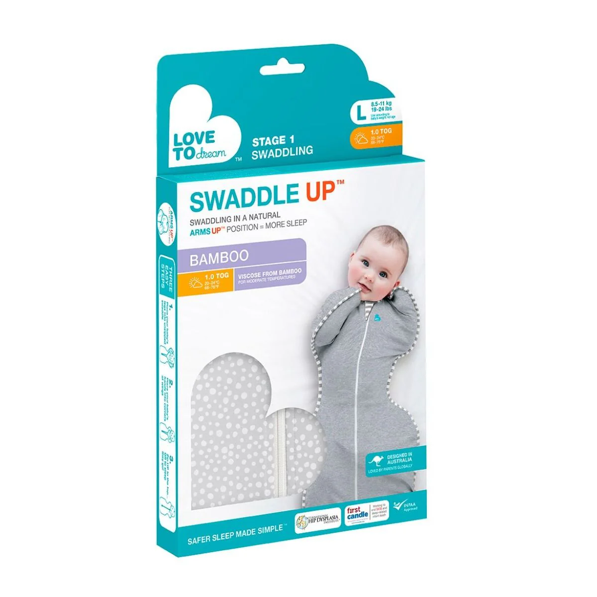 Love To Dream Swaddle Up Original Bamboo Grey Dot - Image 4