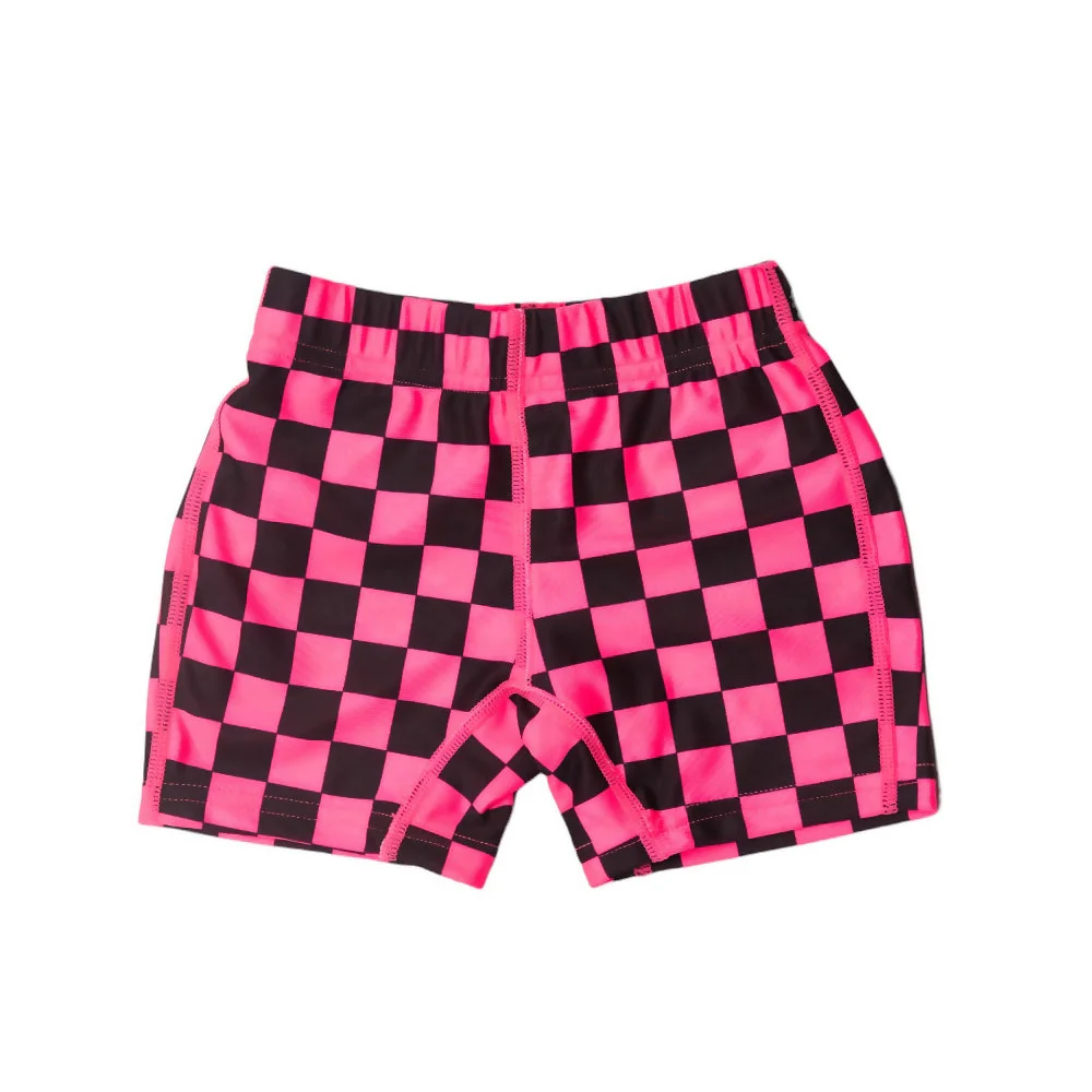 Neon by Nestling Swim Shorts - Neon Pink Check