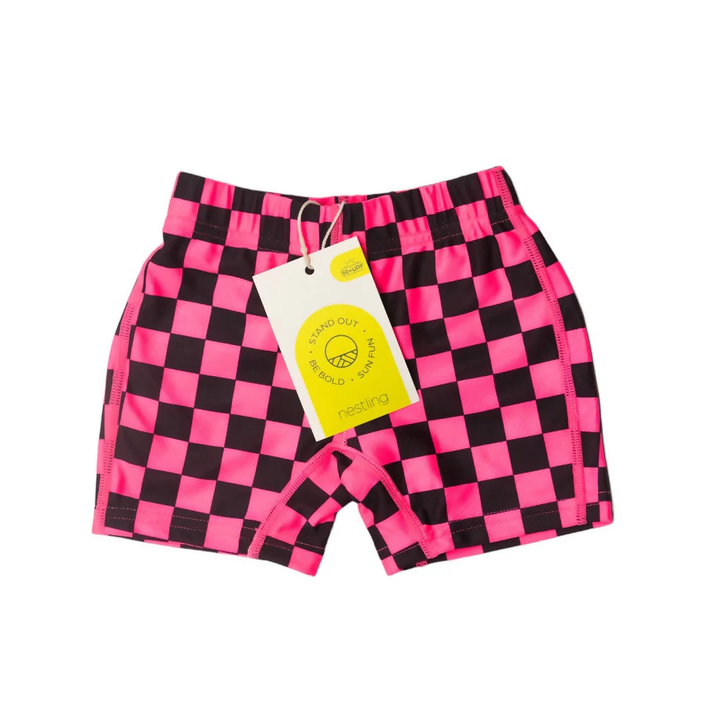 Neon by Nestling Swim Shorts - Neon Pink Check - Image 2
