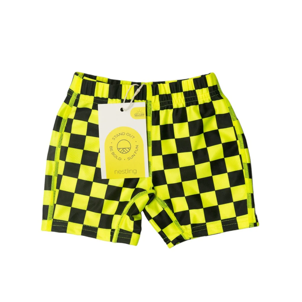 Neon by Nestling Swim Shorts - Neon Yellow Check - Image 3