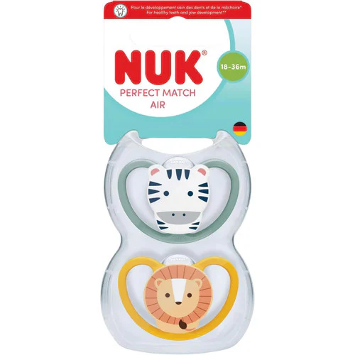 NUK Perfect Match Air Soothers 2pk - Green Zebra/Lion