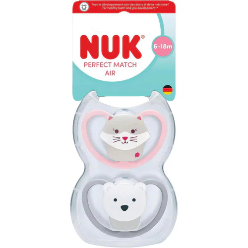 NUK Perfect Match Air Soothers 2pk - Pink Cat/Polar Bear