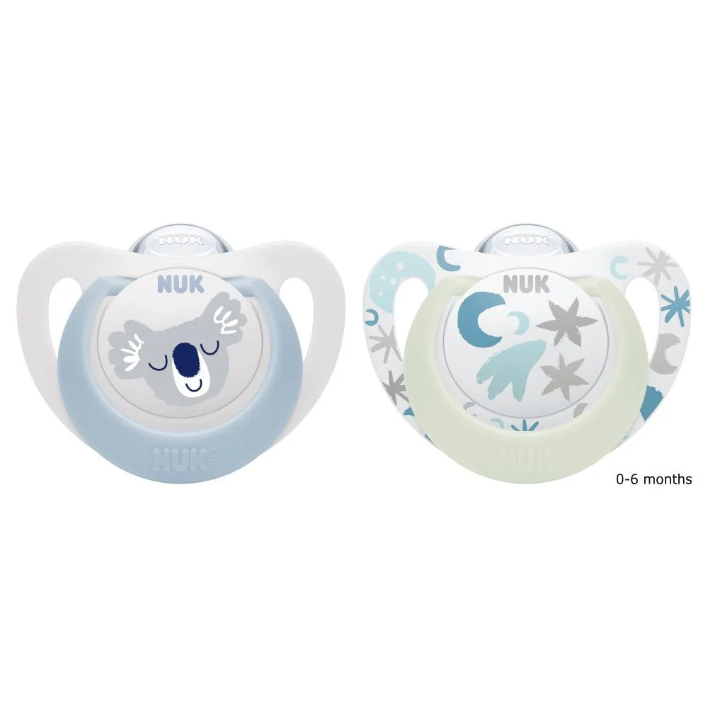 NUK Star Day & Night Silicone Soothers 0-6mths 2pk