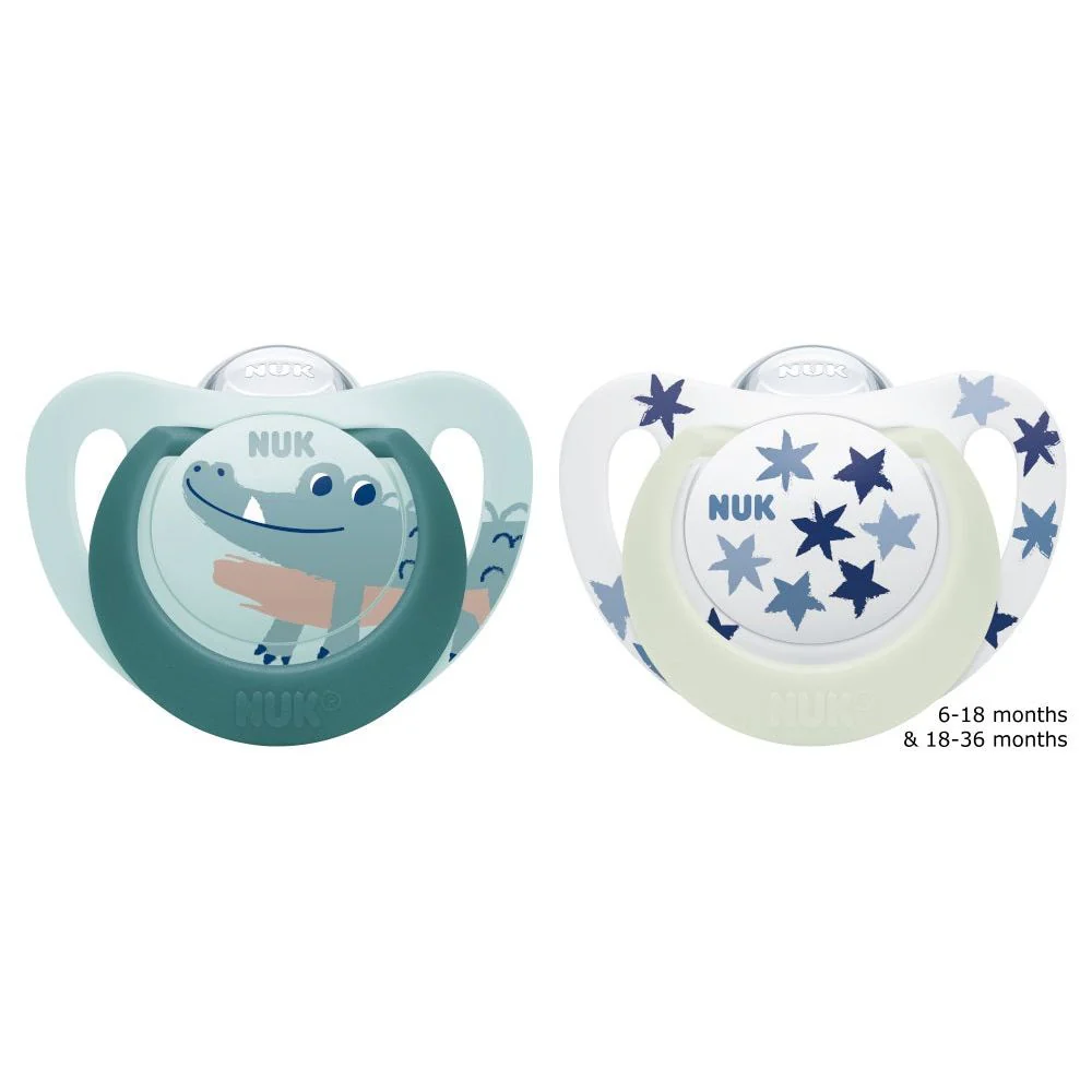 NUK Star Day & Night Silicone Soothers 18-36mths 2pk