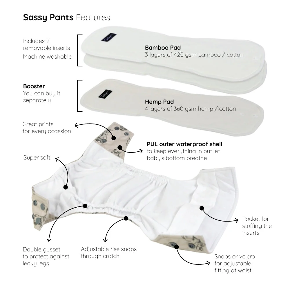 Sassy Pants Snap Nappy with 2 Inserts - One Size - Image 2