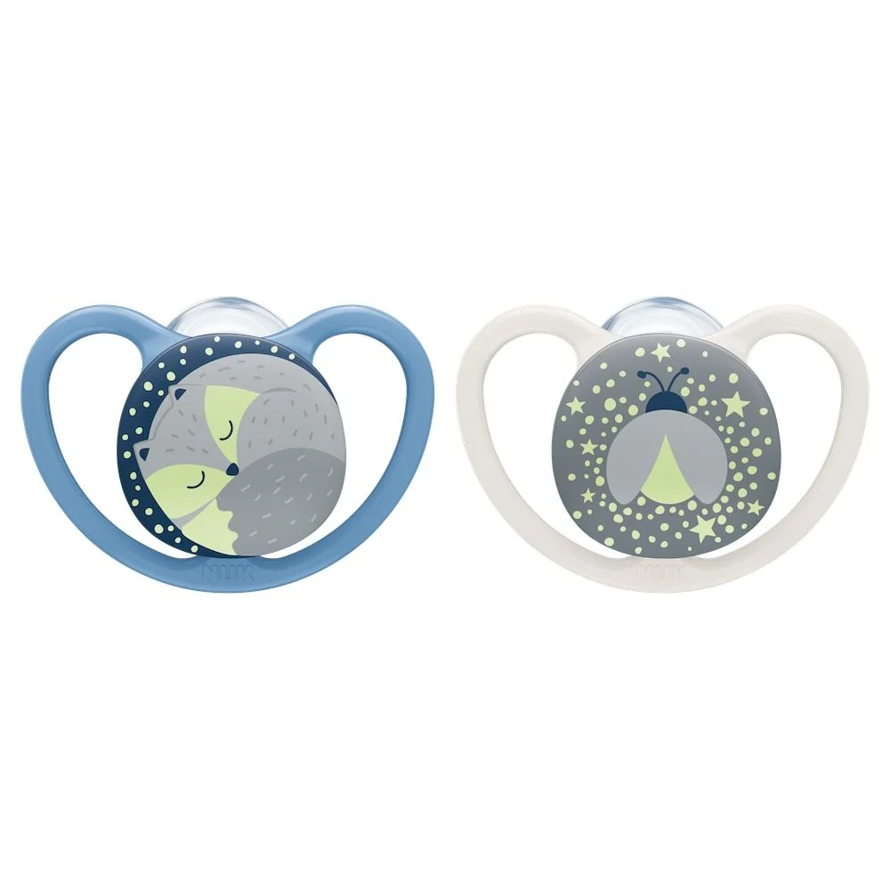 Space Night Silicone Soothers 0-6mths 2pk