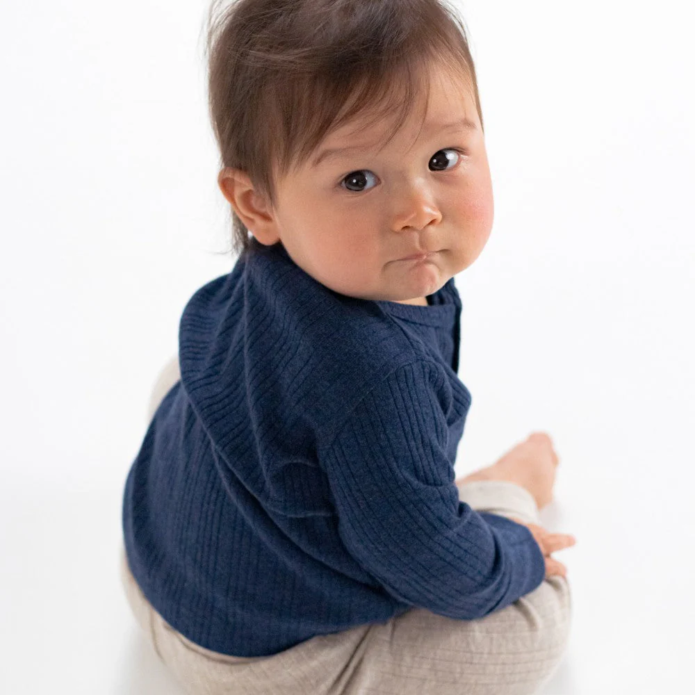 Woolbabe Organic Cotton/Merino Long Sleeve Henley Bodysuit Tekapo Marl - Image 5