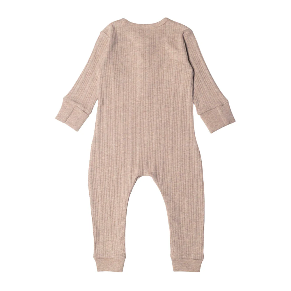 Woolbabe Organic Cotton/Merino Long Sleeve Henley Suit Dune Marl - Image 2