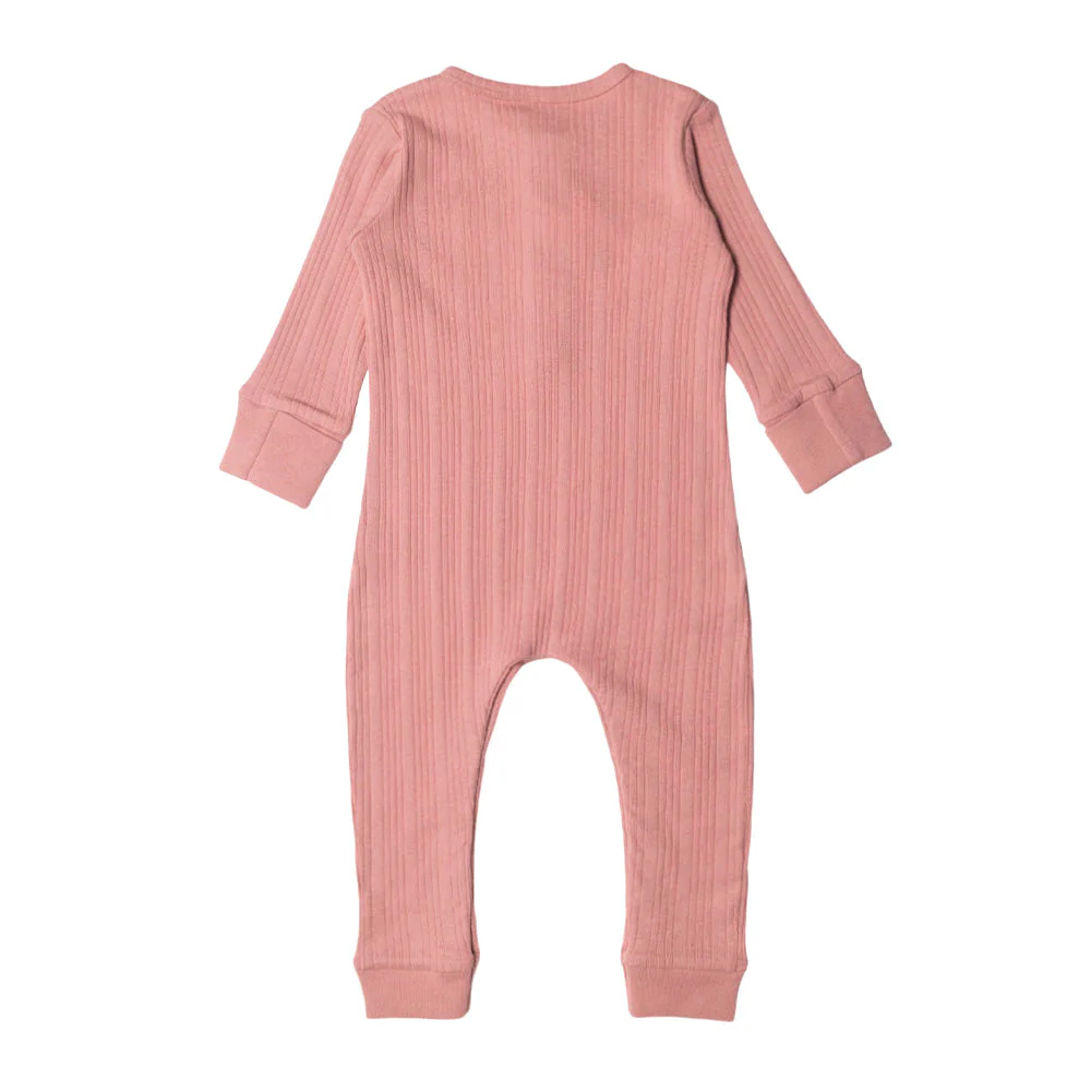 Woolbabe Organic Cotton/Merino Long Sleeve Henley Suit Dusk Marl - Image 2
