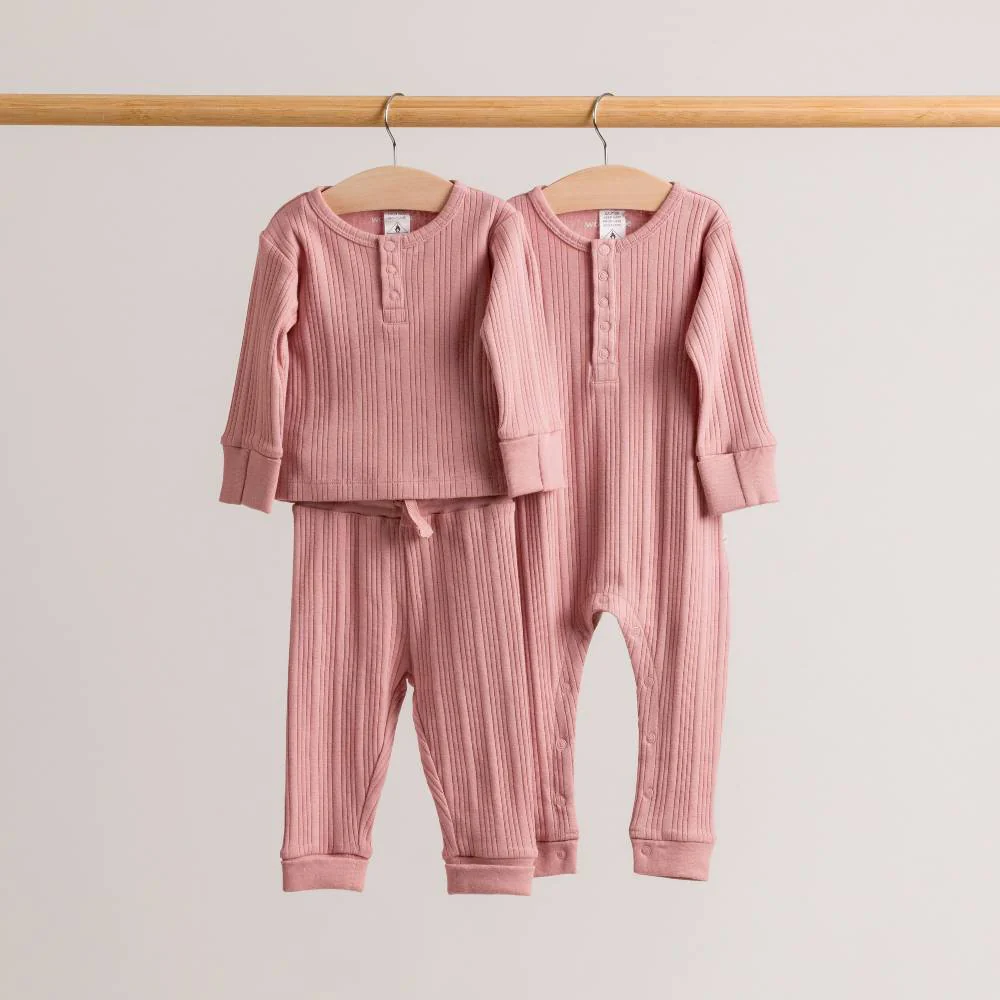 Woolbabe Organic Cotton/Merino Long Sleeve Henley Suit Dusk Marl - Image 3
