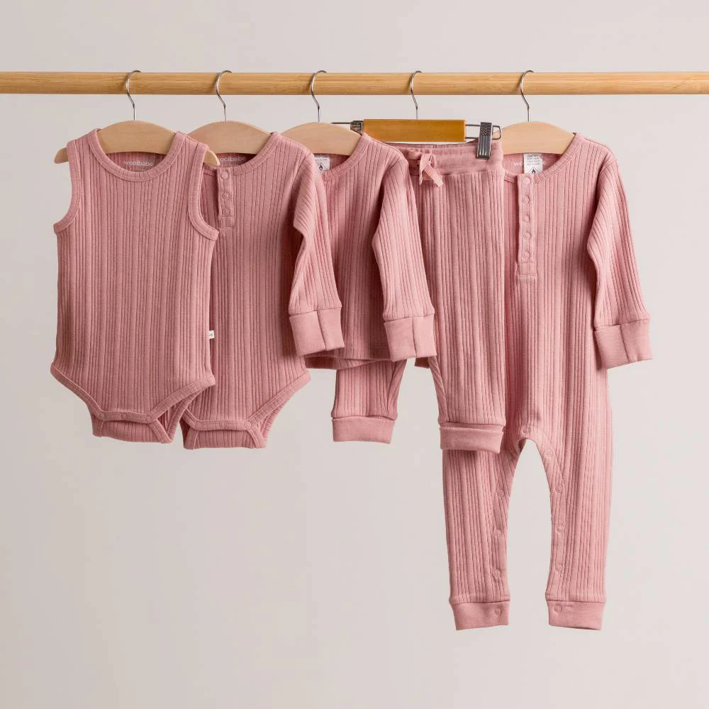 Woolbabe Organic Cotton/Merino Long Sleeve Henley Suit Dusk Marl - Image 4