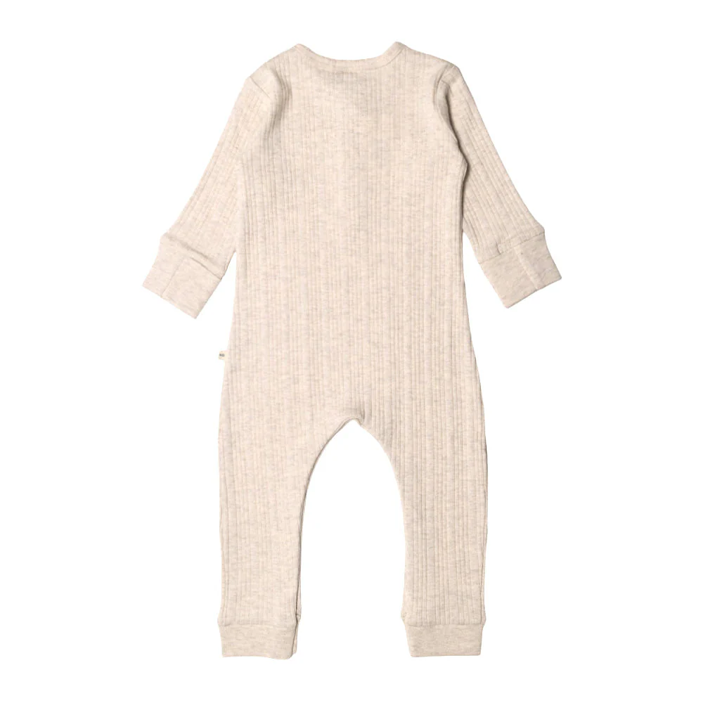 Woolbabe Organic Cotton/Merino Long Sleeve Henley Suit Natural Marl - Image 2