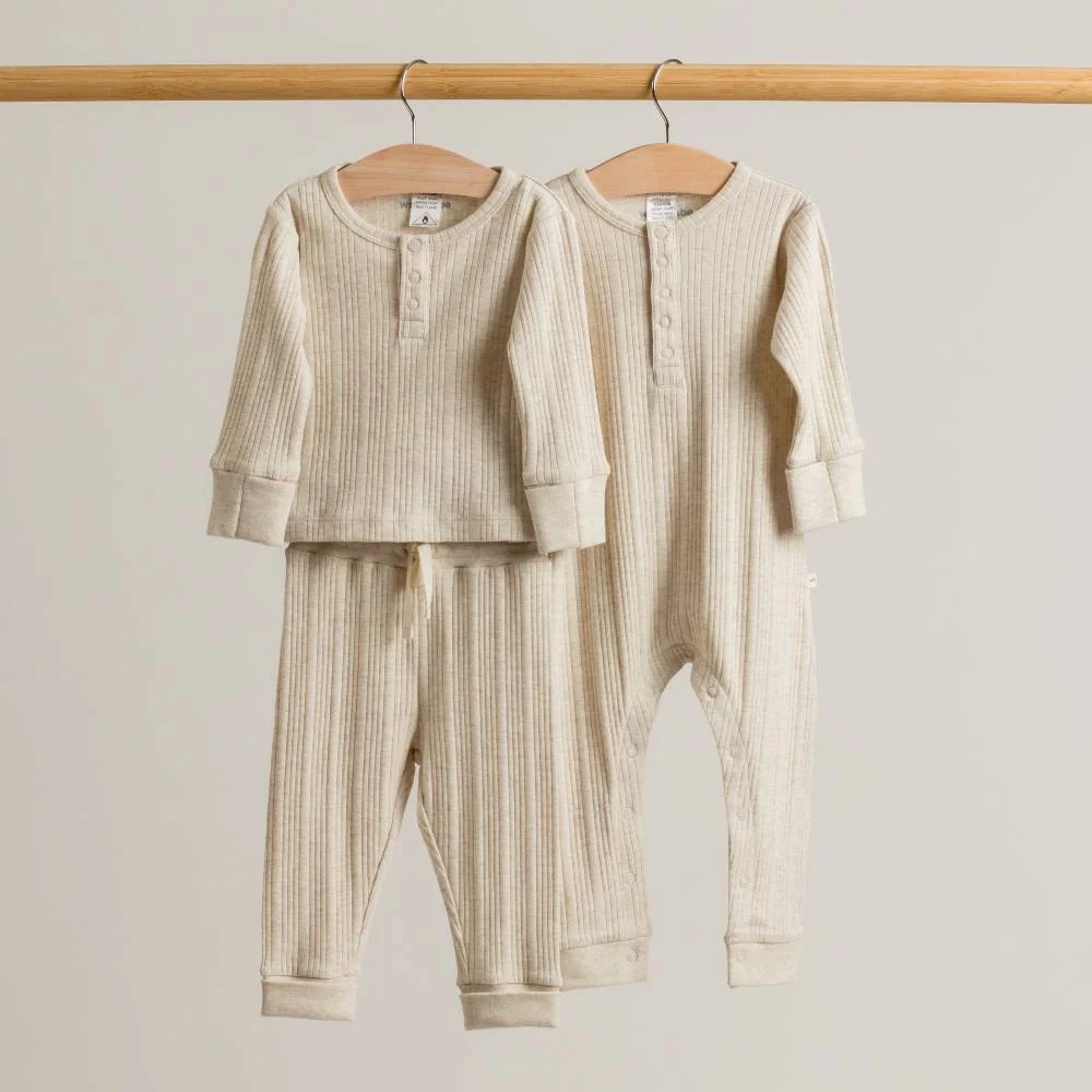 Woolbabe Organic Cotton/Merino Long Sleeve Henley Suit Natural Marl - Image 7