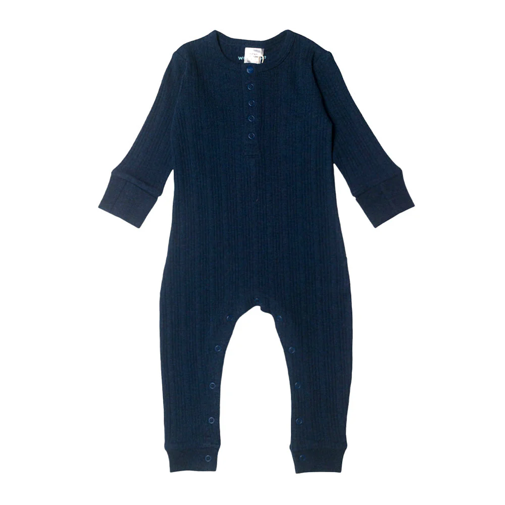 Woolbabe Organic Cotton/Merino Long Sleeve Henley Suit Tekapo Marl