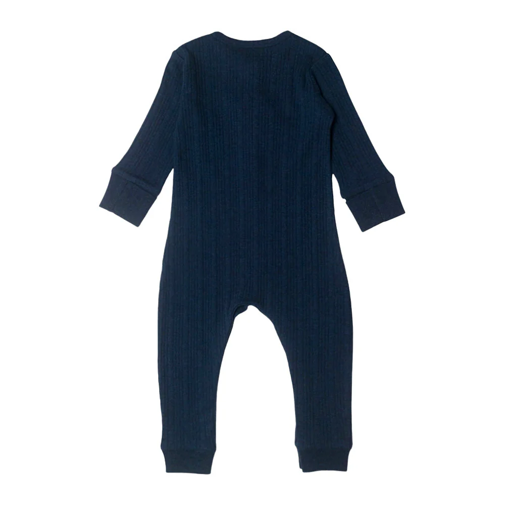 Woolbabe Organic Cotton/Merino Long Sleeve Henley Suit Tekapo Marl - Image 2