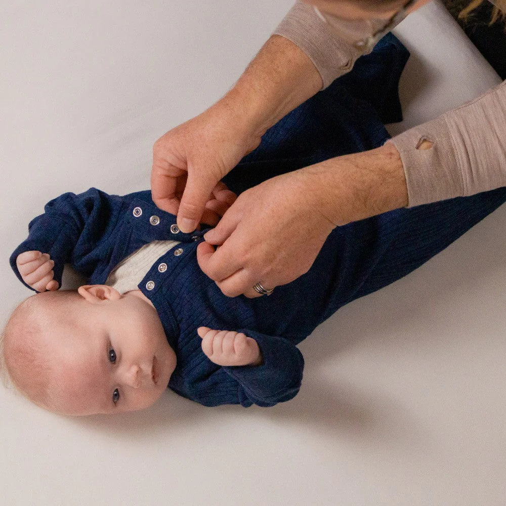 Woolbabe Organic Cotton/Merino Long Sleeve Henley Suit Tekapo Marl - Image 3