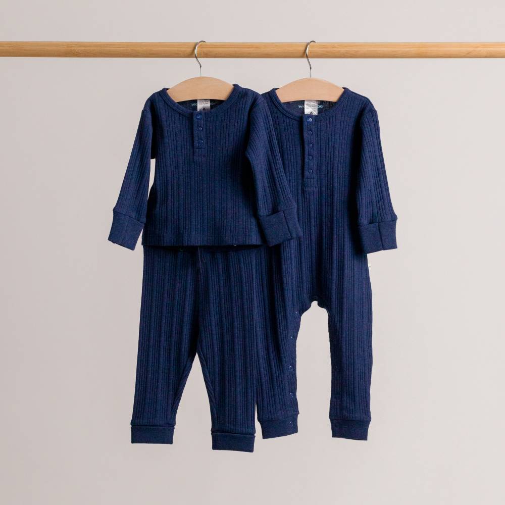 Woolbabe Organic Cotton/Merino Long Sleeve Henley Suit Tekapo Marl - Image 6