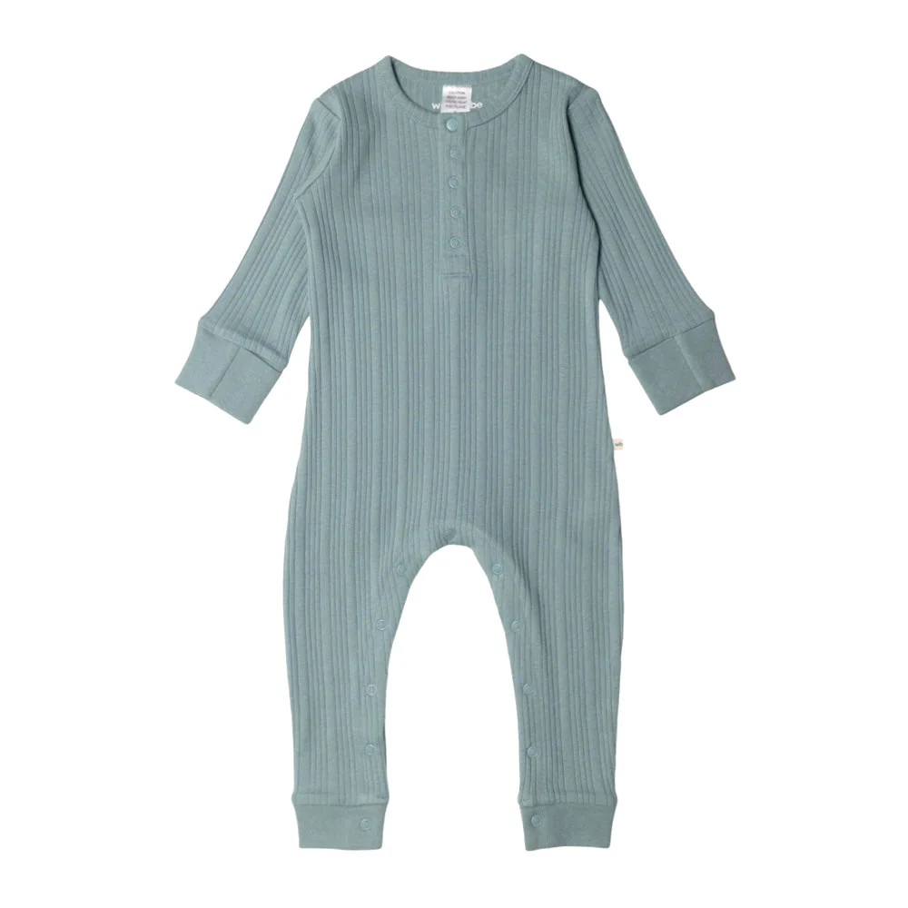 Woolbabe Organic Cotton/Merino Long Sleeve Henley Suit Tide Marl