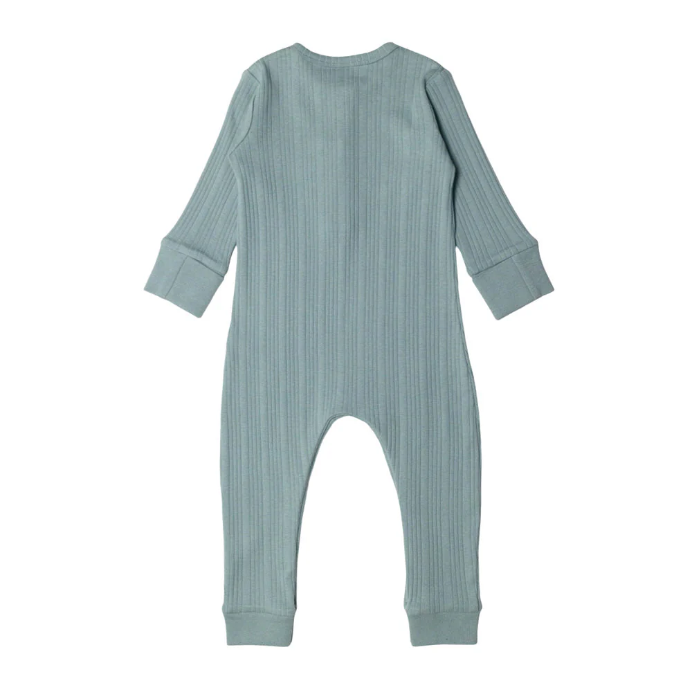 Woolbabe Organic Cotton/Merino Long Sleeve Henley Suit Tide Marl - Image 2