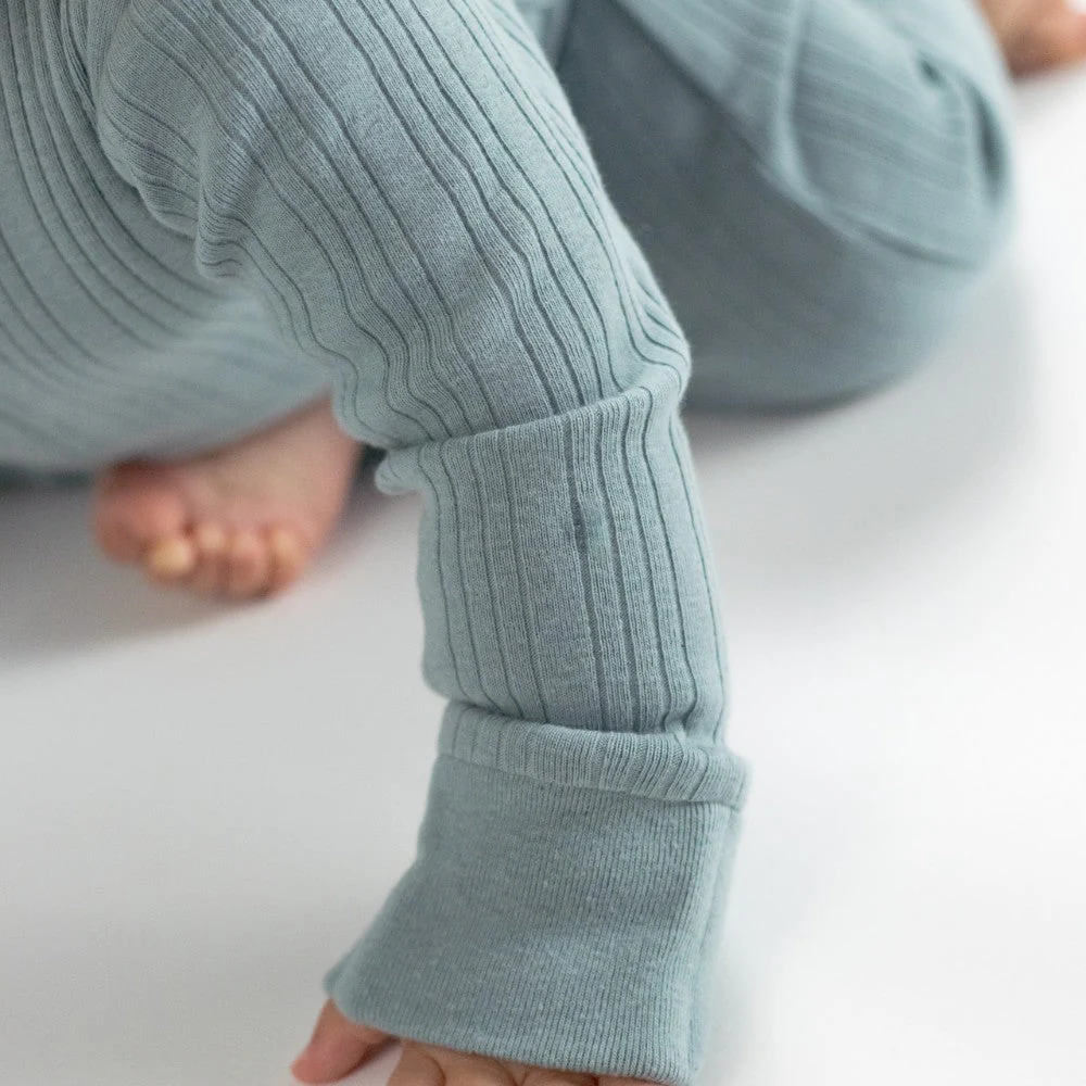 Woolbabe Organic Cotton/Merino Long Sleeve Henley Suit Tide Marl - Image 4
