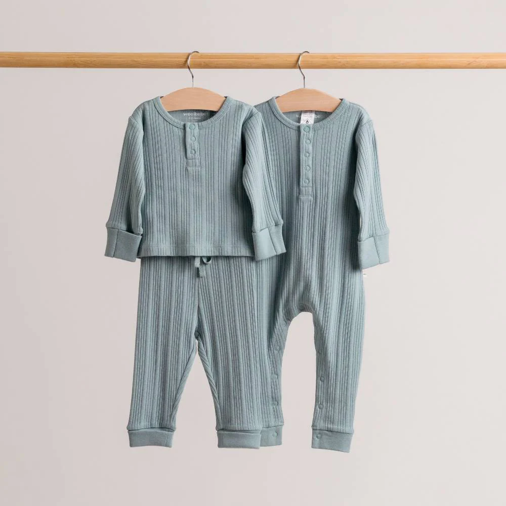 Woolbabe Organic Cotton/Merino Long Sleeve Henley Suit Tide Marl - Image 6