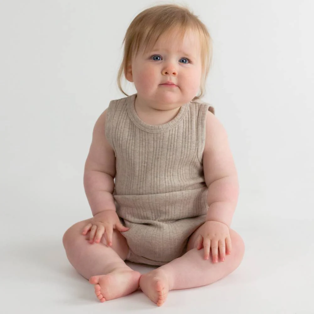 Woolbabe Organic Cotton/Merino Singletsuit Dune Marl - Image 4