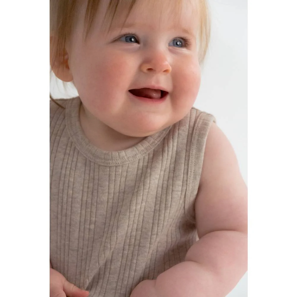 Woolbabe Organic Cotton/Merino Singletsuit Dune Marl - Image 5